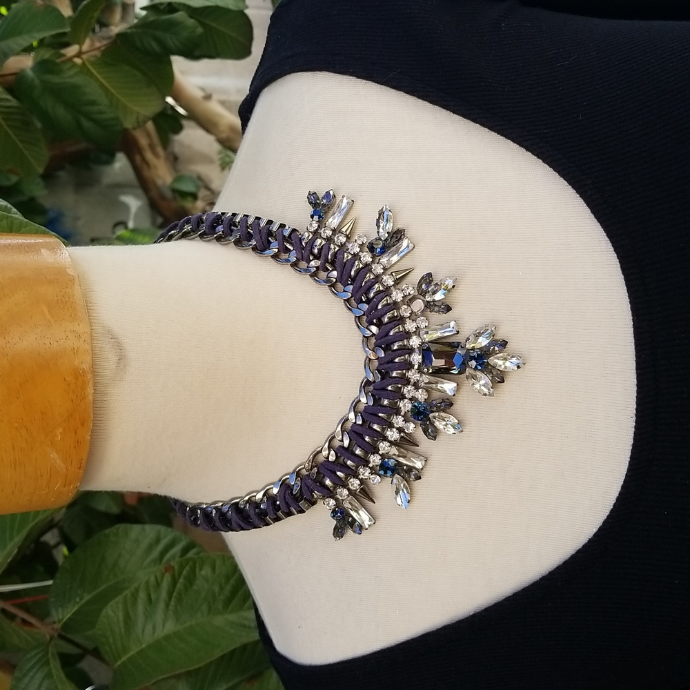 Rhinestone Black Statement Necklace Blibg